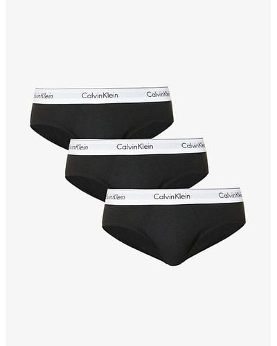 Calvin Klein Logo-waistband Pack Of Three Stretch-cotton Briefs - Black