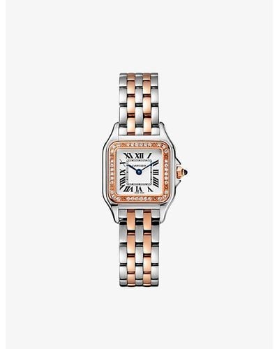 Cartier Crw3pn0006 Panthère De Small 18ct Rose-gold, Stainless-steel And 0.23ct Brilliant-cut Diamond Quartz Watch - White