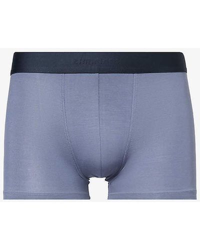 Zimmerli of Switzerland Pureness Mid-rise Branded-waistband Stretch-jersey Boxers - Blue