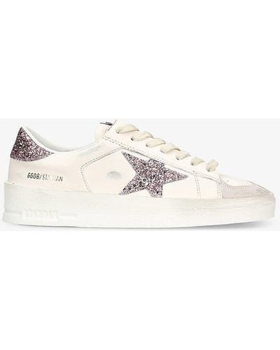 Golden Goose Stardan 10310 Star-glitter Leather Low-top Trainers - Natural