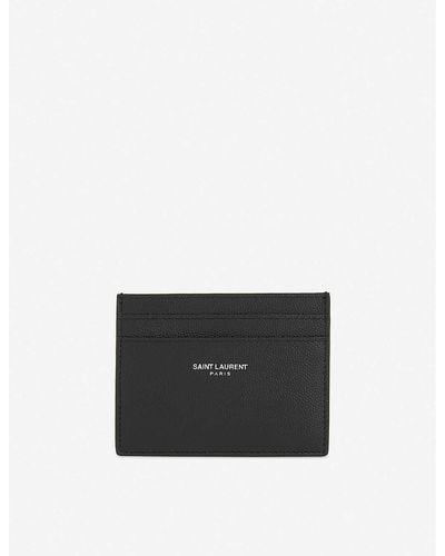 Saint Laurent Branded Pebbled Leather Card Holder - White
