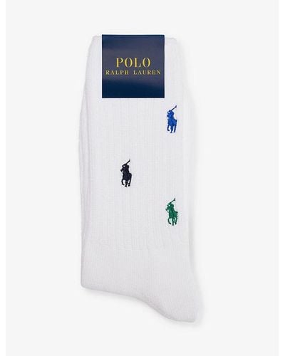 Polo Ralph Lauren Logo-embroidered Crew-length Cotton-blend Socks - Blue