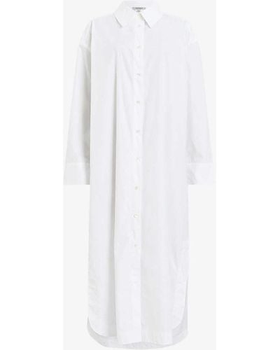 AllSaints Imogen Relaxed-fit Long-sleeve Organic-cotton Maxi Shirt Dress - White