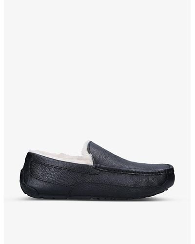 UGG Ascot Shearling-lined Leather Slippers - Blue