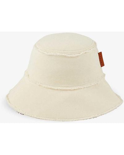 Sandro Logo-patch Frayed-edge Cotton Bucket Hat - Natural