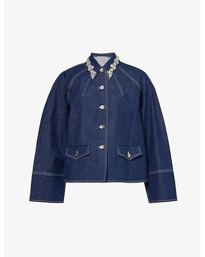 Huishan Zhang Travis Embellished-collar Denim Jacket - Blue