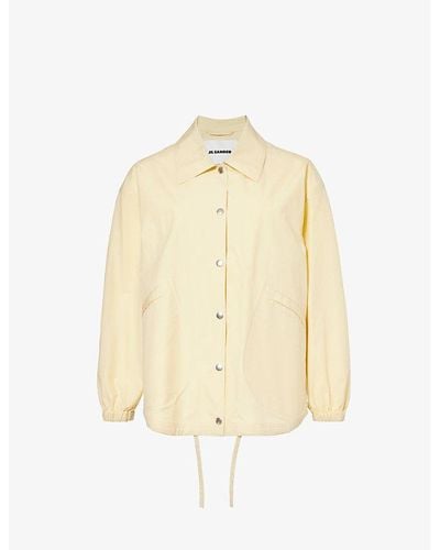 Jil Sander Brand-print Collared Cotton Jacket - Natural