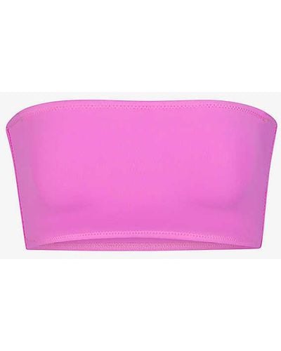 Skims Signature Swim Bandeau Stretch Recycled-nylon Bikini Top - Pink