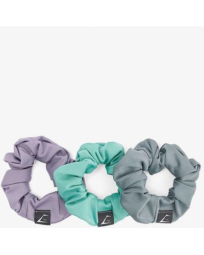 GYMSHARK Brand-tab Stretch Recycled-polyester Scrunchies Pack Of Three - Blue