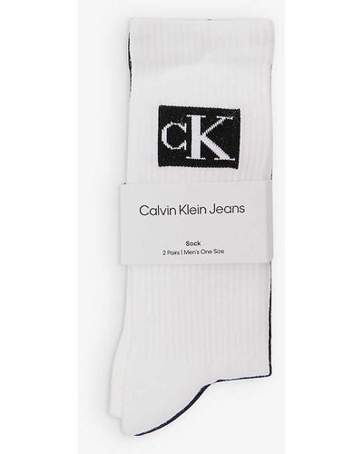 Calvin Klein Logo-print Cuff Pack Of Two Stretch Cotton-blend Socks - White