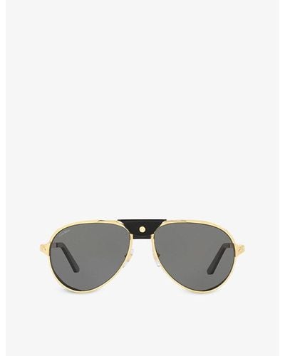 Cartier Ct0296s Aviator-frame Metal Sunglasses - Gray