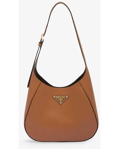 Prada Brand-plaque Medium Leather Shoulder Bag - Brown