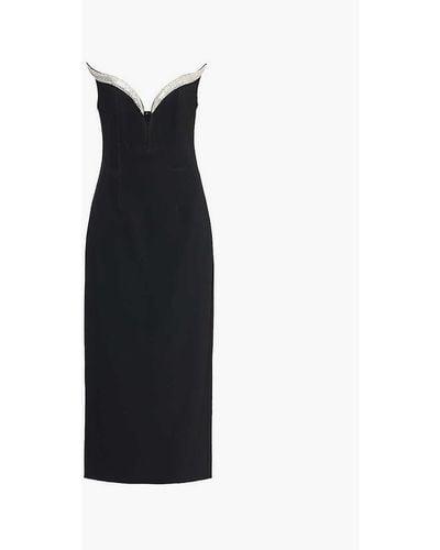 David Koma Crystal-embellished Jewel-neckline Strapless Stretch-woven Midi Dress - Black