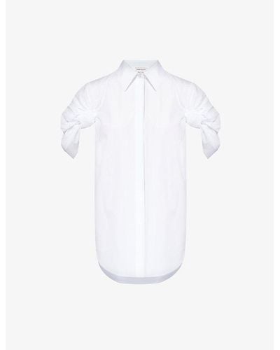 Alexander McQueen Gathered-sleeve Cotton-poplin Shirt - White