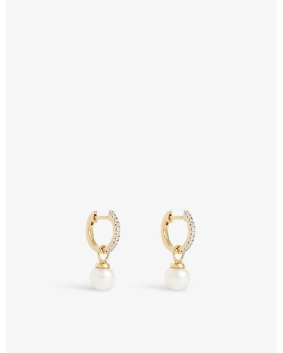 Mateo Drop 14ct Yellow-gold, 0.26ct Diamond And Pearl Earrings - White