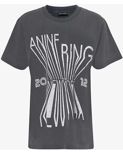 Anine Bing Colby Brand-print Cotton-jersey T-shirt - Black