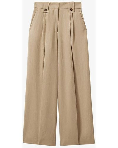 Reiss Leila Wide-leg High-rise Linen Trousers - Natural