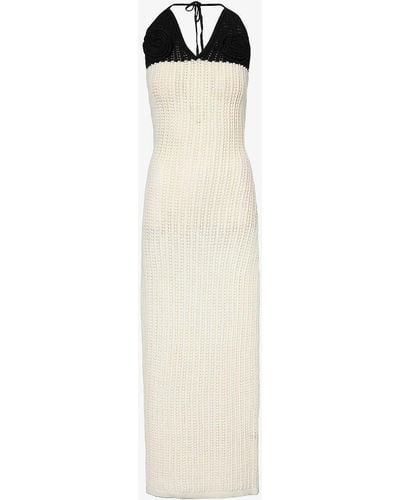 4th & Reckless Orchid Corsage-embellished Cotton-blend Crochet Maxi Dress - White