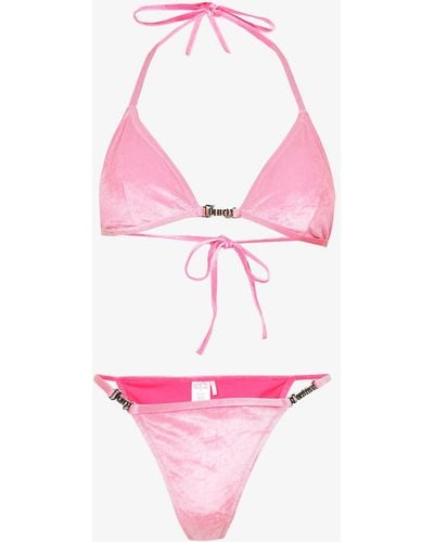 Juicy Couture Logo-embellished Mid-rise Velour Bikini - Pink