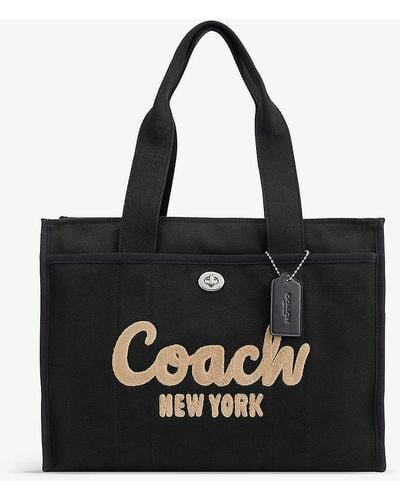 COACH Logo-embroidered Detachable-strap Canvas Tote Bag - Black