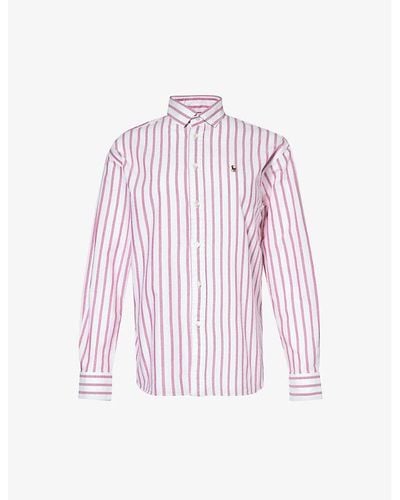 Polo Ralph Lauren Logo-embroidered Striped Cotton-poplin Shirt - Pink