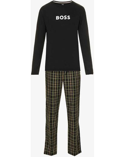 BOSS by HUGO BOSS Branded Long-sleeved Stretch-cotton Pyjamas Xx - Black