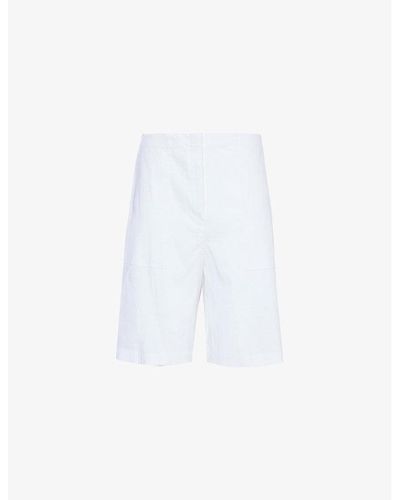 Theory Woven-texture Regular-fit Linen-blend Shorts - White