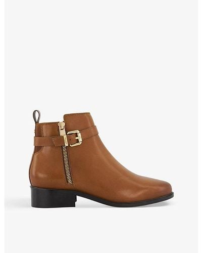 Dune Pepi Buckle-embellished Leather Heeled Ankle Boots - Brown