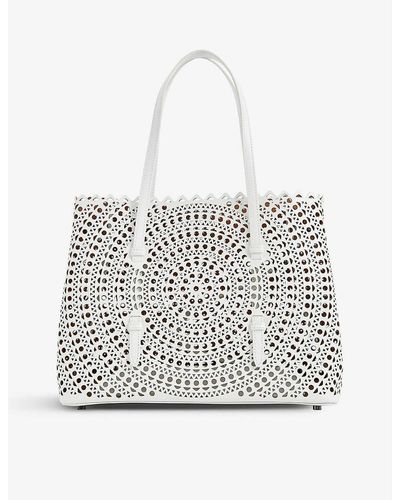 Alaïa Mina Mini Laser-cut Leather Top-handle Bag - White