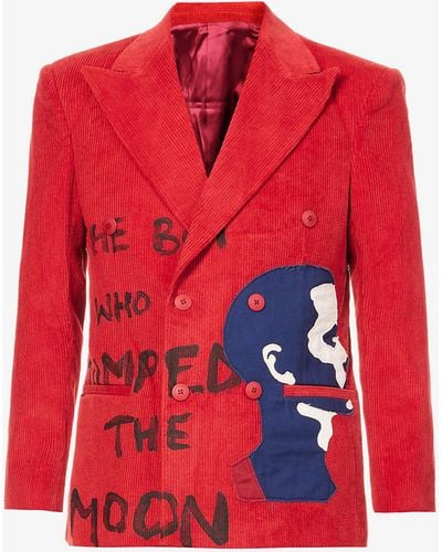 Kidsuper Jumped The Moon Graphic-print Regular-fit Cotton-corduroy Jacket - Red