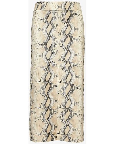Helmut Lang Python-effect Mid-rise Leather Maxi Skirt - Natural