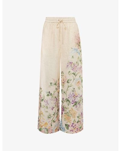 Zimmermann Halliday Floral-print Straight-leg Mid-rise Linen Pants - Natural