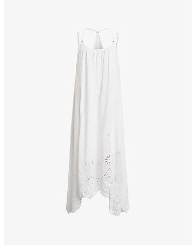 AllSaints Areena Relaxed-fit Embroidered Organic-cotton Midi Dress - White