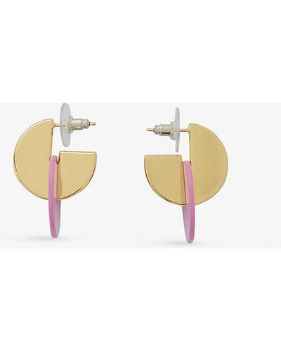 Maje Geometric Brass And Resin Hoop Earrings - White