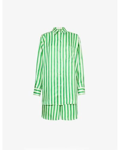 Olivia Von Halle Kick Stripe-pattern Silk Pajama Set - Green