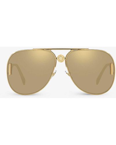 Versace Ve2255 Pilot-frame Metal Sunglasses - Natural