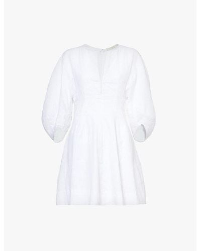 Faithfull Soleil Balloon-sleeve Linen Mini Dress - White