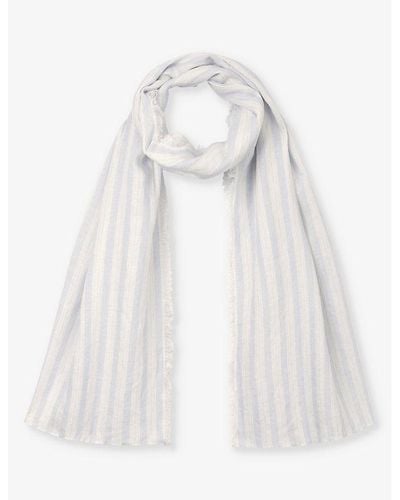 The White Company Fringed-edge Striped Linen Scarf - White