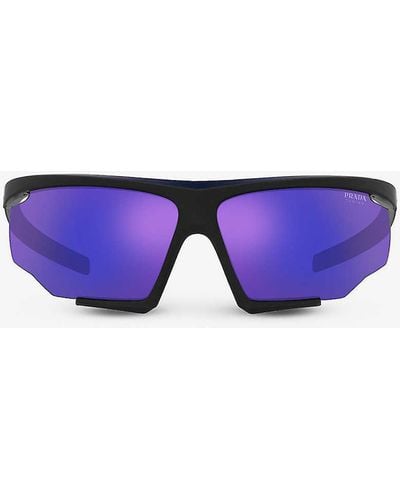 Prada Linea Rossa Pr 07ys Tinted-lens Irregular-frame Nylon Sunglasses - Purple