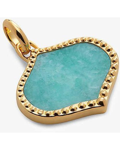 Monica Vinader Lotus Amazonite-gemstone 18ct Gold-plated Vermeil Sterling-silver Pendant Charm - Blue