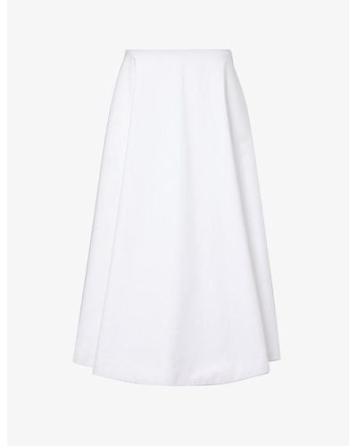 Valentino Garavani Flared-hem Mid-rise Linen Midi Skirt - White