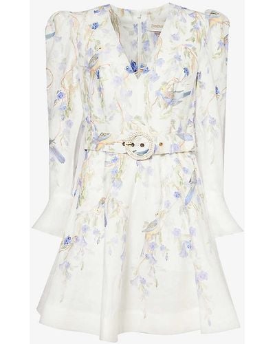Zimmermann Natura Floral-pattern Linen Mini Dress - White