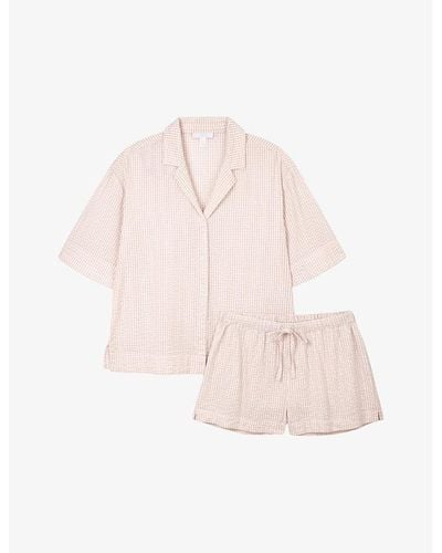 The White Company Gingham,-print Seersucker Organic-cotton Pajama Set - Pink
