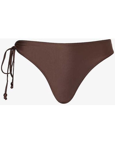 Faithfull The Brand Sierra Bead-embellished Recycled Polyamide-blend Bikini Bottoms - Brown