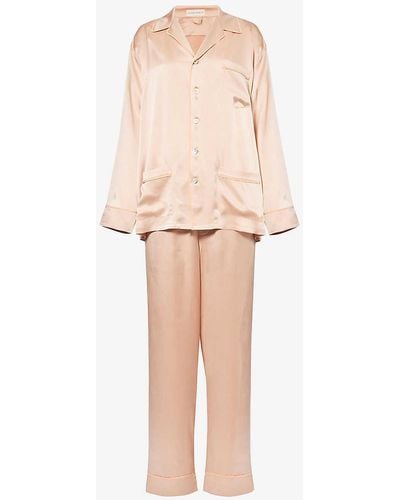 Olivia Von Halle Yves Contrast-piping Silk Pyjama Set - Natural