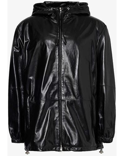 Loewe Brand-debossed Relaxed-fit Hooded Leather Jacket - Black