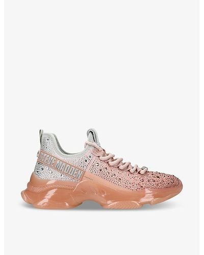 Steve Madden Mistica Rhinestone-embellished Chunky-sole Woven Sneakers - Pink