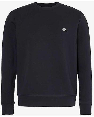 Emporio Armani Logo-embroidered Relaxed-fit Stretch-cotton Blend Sweatshirt X - Blue