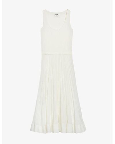 Claudie Pierlot Scoop-neck Pleated Stretch-cotton Maxi Dress - White