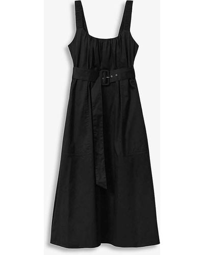 Reiss Liza Ruched-strap Sleeveless Cotton Midi Dress - Black